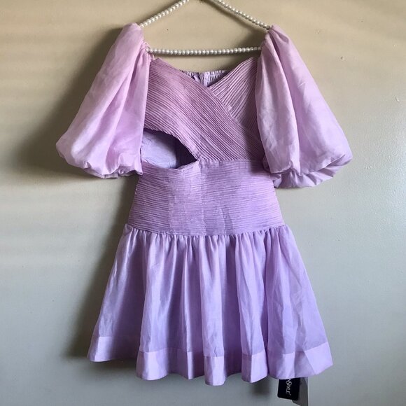 TWOTWINSTYLE V-Neck Ruched Cut Out Mini Puff Sleeve Dress Size Small Pink - Picture 2 of 8